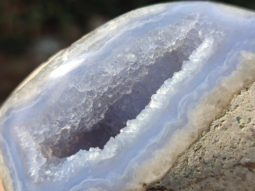 Polished and Natural Blue Lace Agate Standing Display Pieces x 3 From Nsanje, Malawi