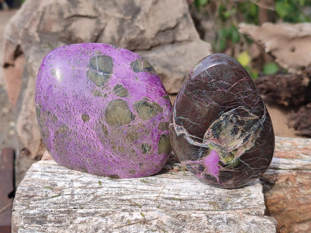 Polished Stichtite Standing Display Pieces and Free Forms x 4 From Barberton, South Africa - Toprock Gemstones and Minerals 