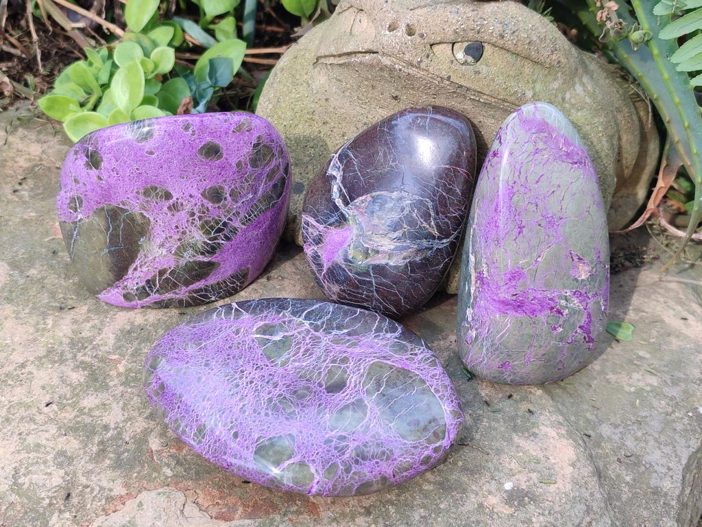 Polished Stichtite Standing Display Pieces and Free Forms x 4 From Barberton, South Africa - Toprock Gemstones and Minerals 