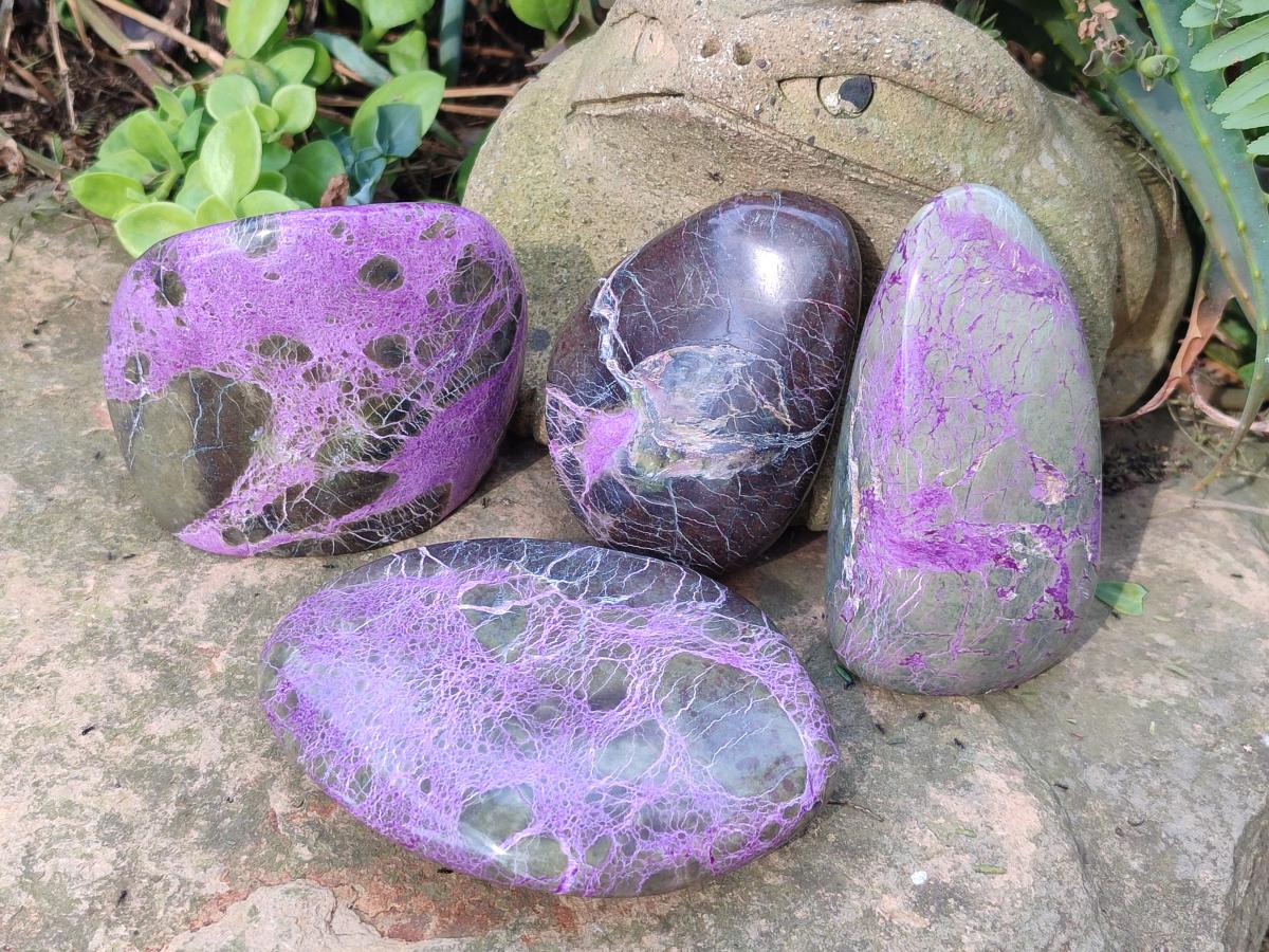 Polished Stichtite Standing Display Pieces and Free Forms x 4 From Barberton, South Africa - Toprock Gemstones and Minerals 