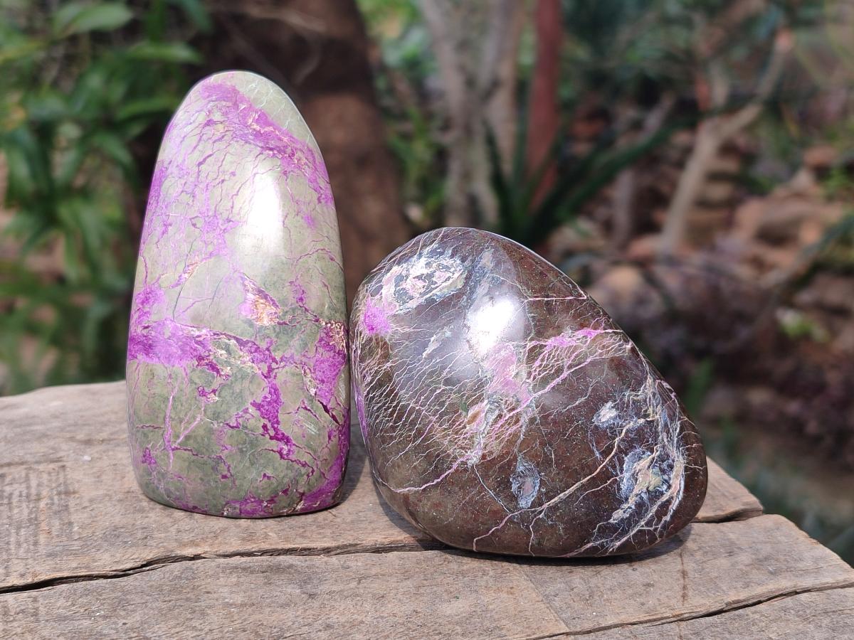Polished Stichtite Standing Display Pieces and Free Forms x 4 From Barberton, South Africa