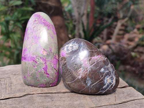Polished Stichtite Standing Display Pieces and Free Forms x 4 From Barberton, South Africa
