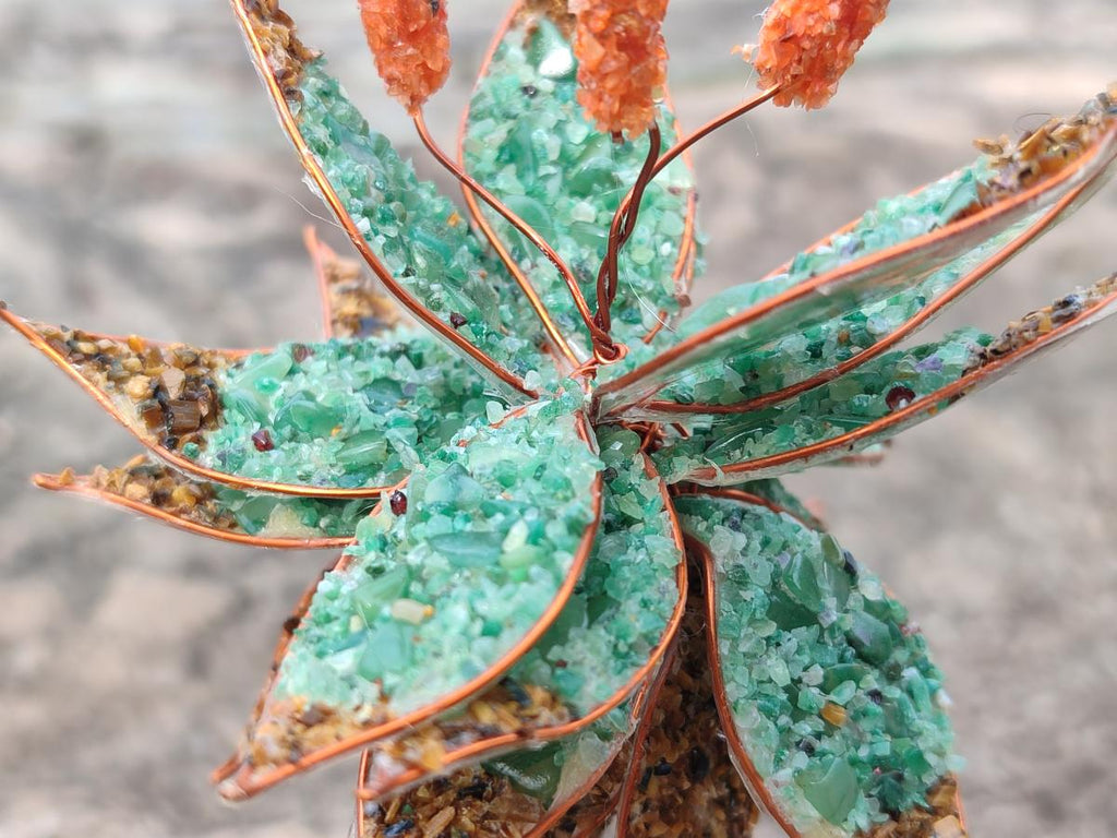 Hand Made Twin and Single Aloe Gemstone Stone Art Trees x 2 From South Africa - Toprock Gemstones and Minerals 
