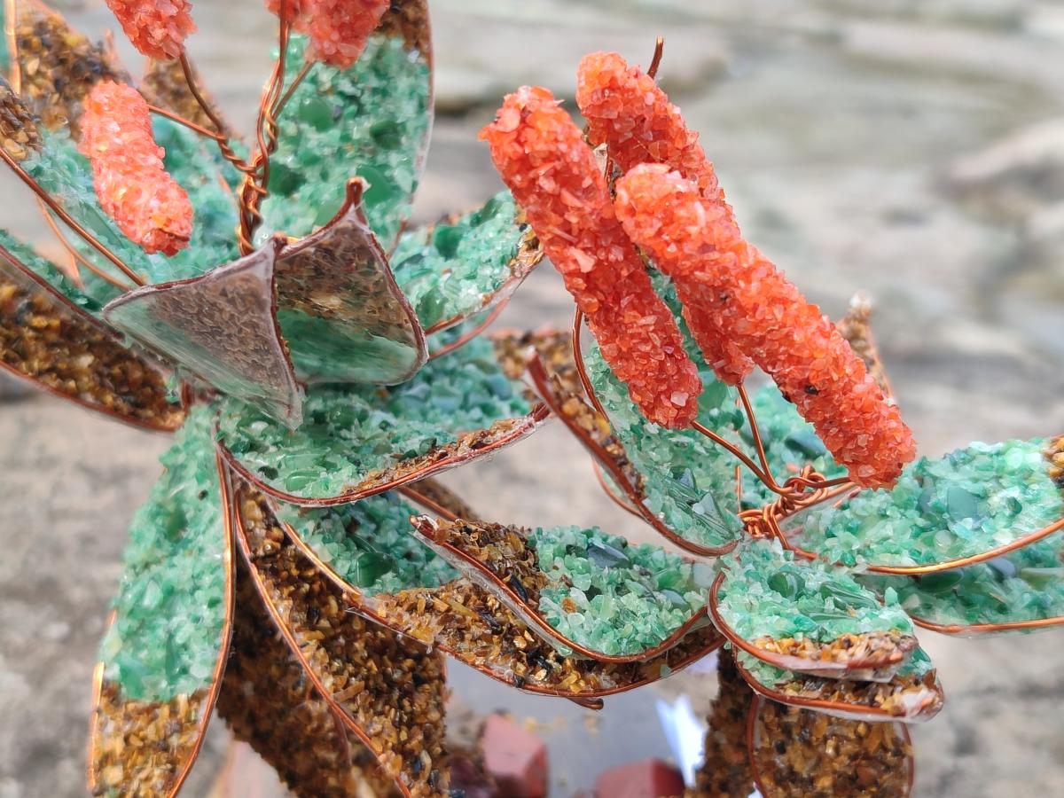 Hand Made Twin and Single Aloe Gemstone Stone Art Trees x 2 From South Africa - Toprock Gemstones and Minerals 