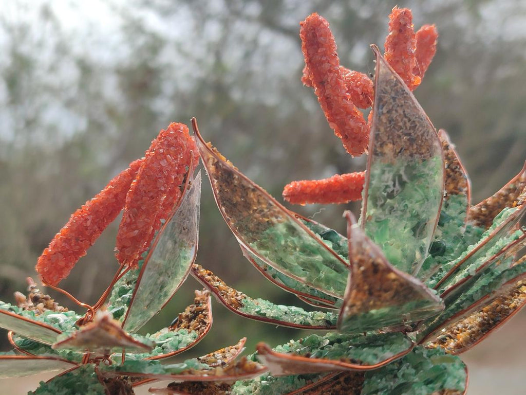 Hand Made Twin and Single Aloe Gemstone Stone Art Trees x 2 From South Africa - Toprock Gemstones and Minerals 
