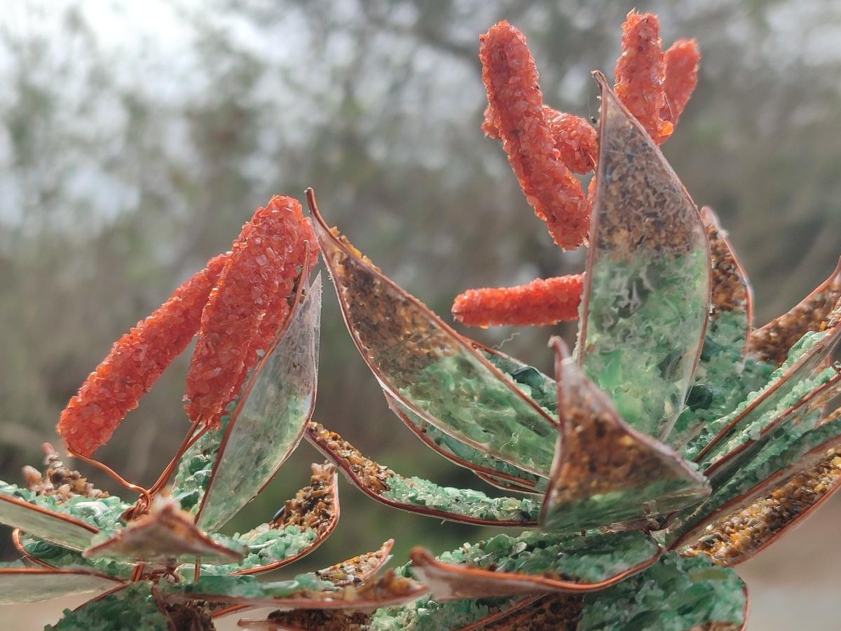 Hand Made Twin and Single Aloe Gemstone Stone Art Trees x 2 From South Africa - Toprock Gemstones and Minerals 