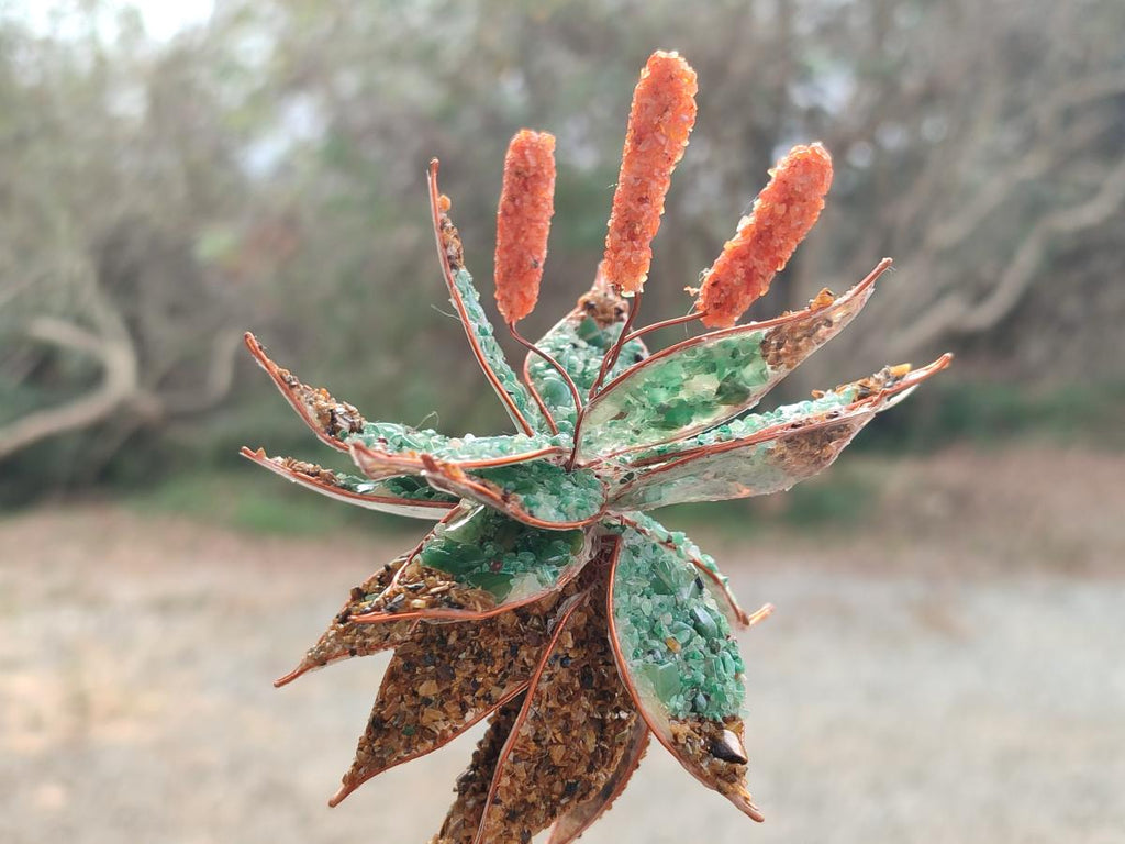 Hand Made Twin and Single Aloe Gemstone Stone Art Trees x 2 From South Africa - Toprock Gemstones and Minerals 