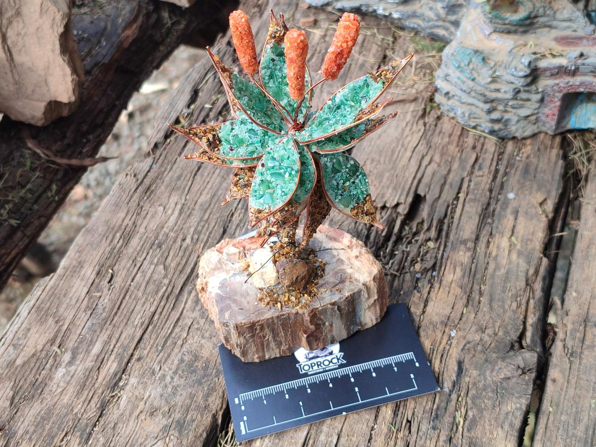 Hand Made Twin and Single Aloe Gemstone Stone Art Trees x 2 From South Africa - Toprock Gemstones and Minerals 
