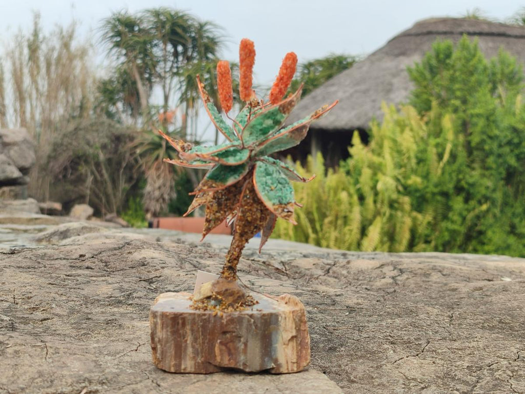 Hand Made Twin and Single Aloe Gemstone Stone Art Trees x 2 From South Africa - Toprock Gemstones and Minerals 