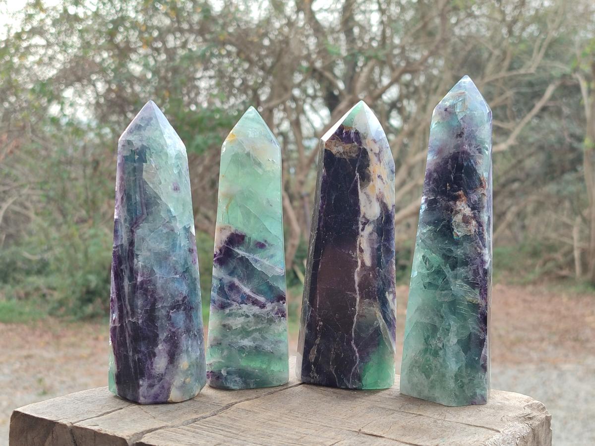 Polished Watermelon Fluorite Display Crystals x 4 From Uis, Namibia