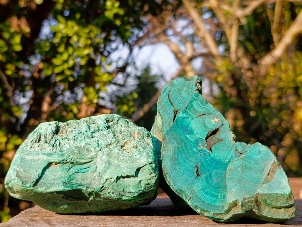 Polished and Natural Large Silky Malachite Specimens x 2 From Kasompe, Congo - Toprock Gemstones and Minerals 