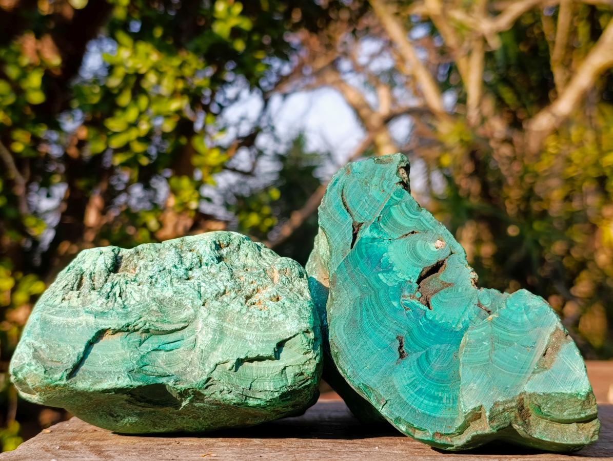 Polished and Natural Large Silky Malachite Specimens x 2 From Kasompe, Congo - Toprock Gemstones and Minerals 