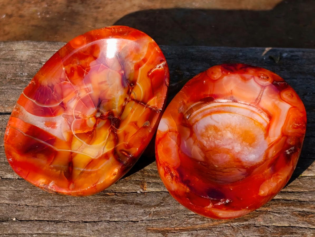 Polished and Natural Carnelian Agate Gemstone Bowls  x 3 From Madagascar - Toprock Gemstones and Minerals 