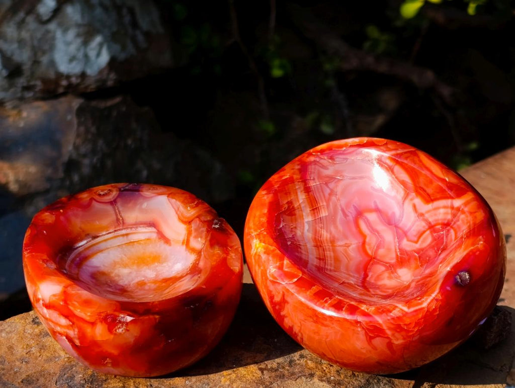 Polished and Natural Carnelian Agate Gemstone Bowls  x 3 From Madagascar - Toprock Gemstones and Minerals 