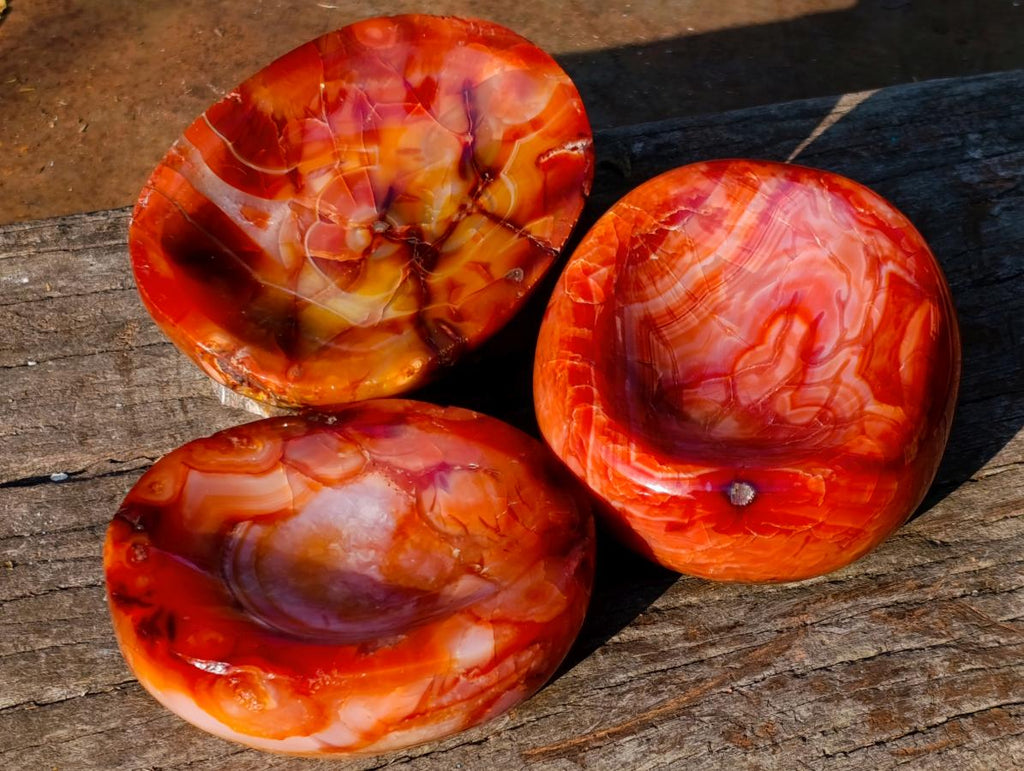 Polished and Natural Carnelian Agate Gemstone Bowls  x 3 From Madagascar - Toprock Gemstones and Minerals 