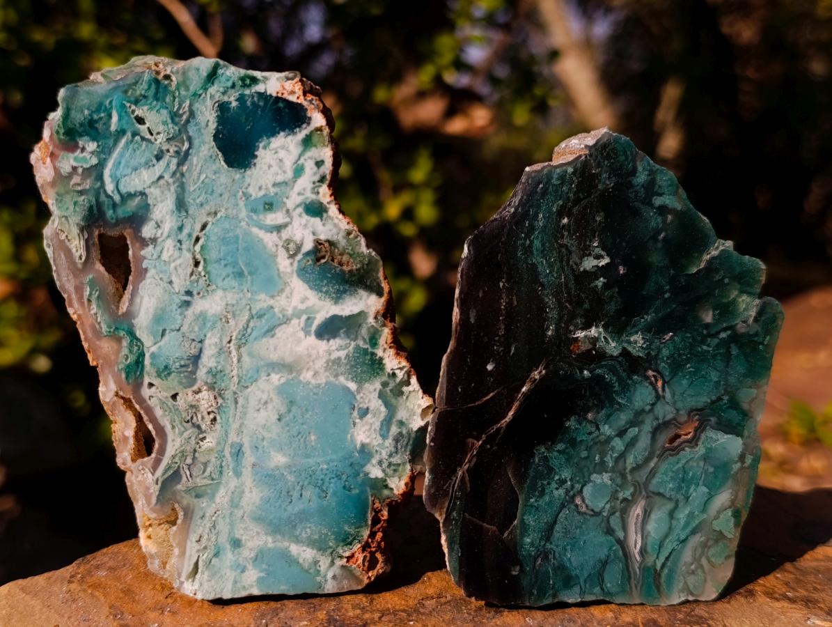 Polished One Side Mtorolite Chrysoprase Slices with Natural Edging x 12 From Mutorashanga, Zimbabwe - Toprock Gemstones and Minerals 