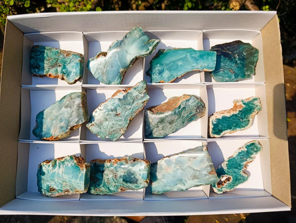Polished One Side Mtorolite Chrysoprase Slices with Natural Edging x 12 From Mutorashanga, Zimbabwe - Toprock Gemstones and Minerals 