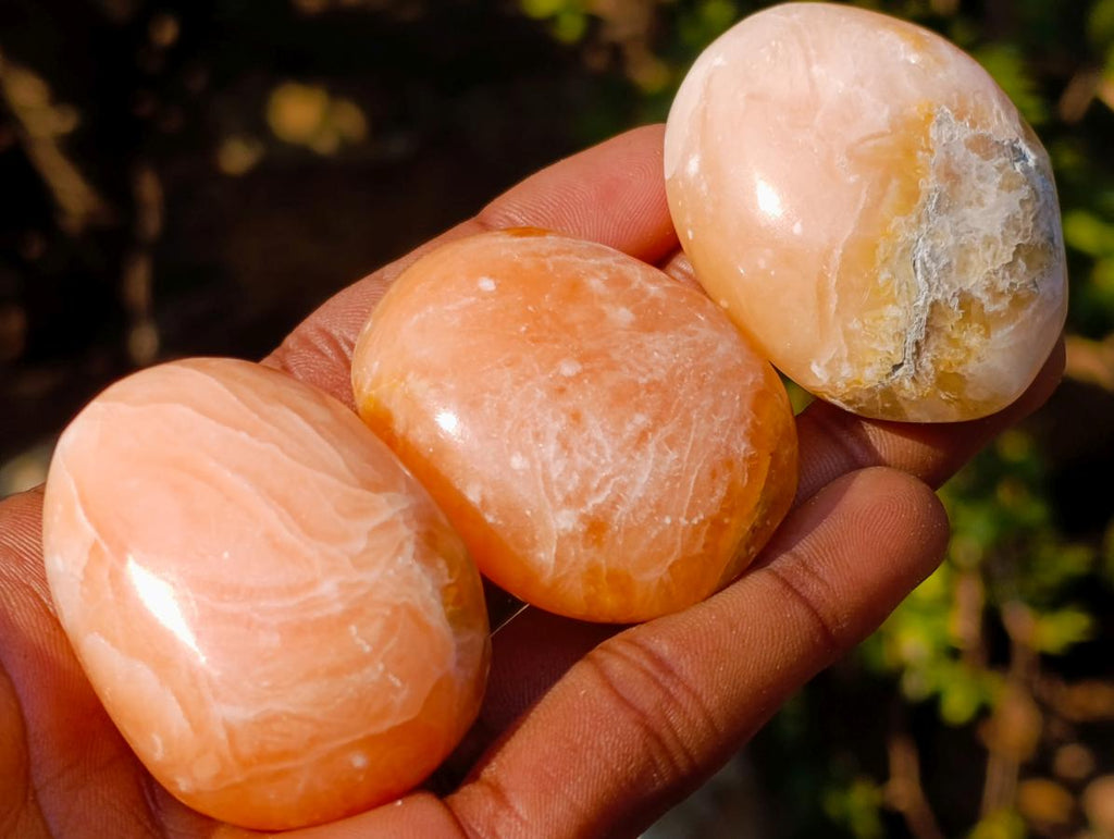 Polished Orange Twist Calcite Galets x 35 From Maevantanana, Madagascar - Toprock Gemstones and Minerals 