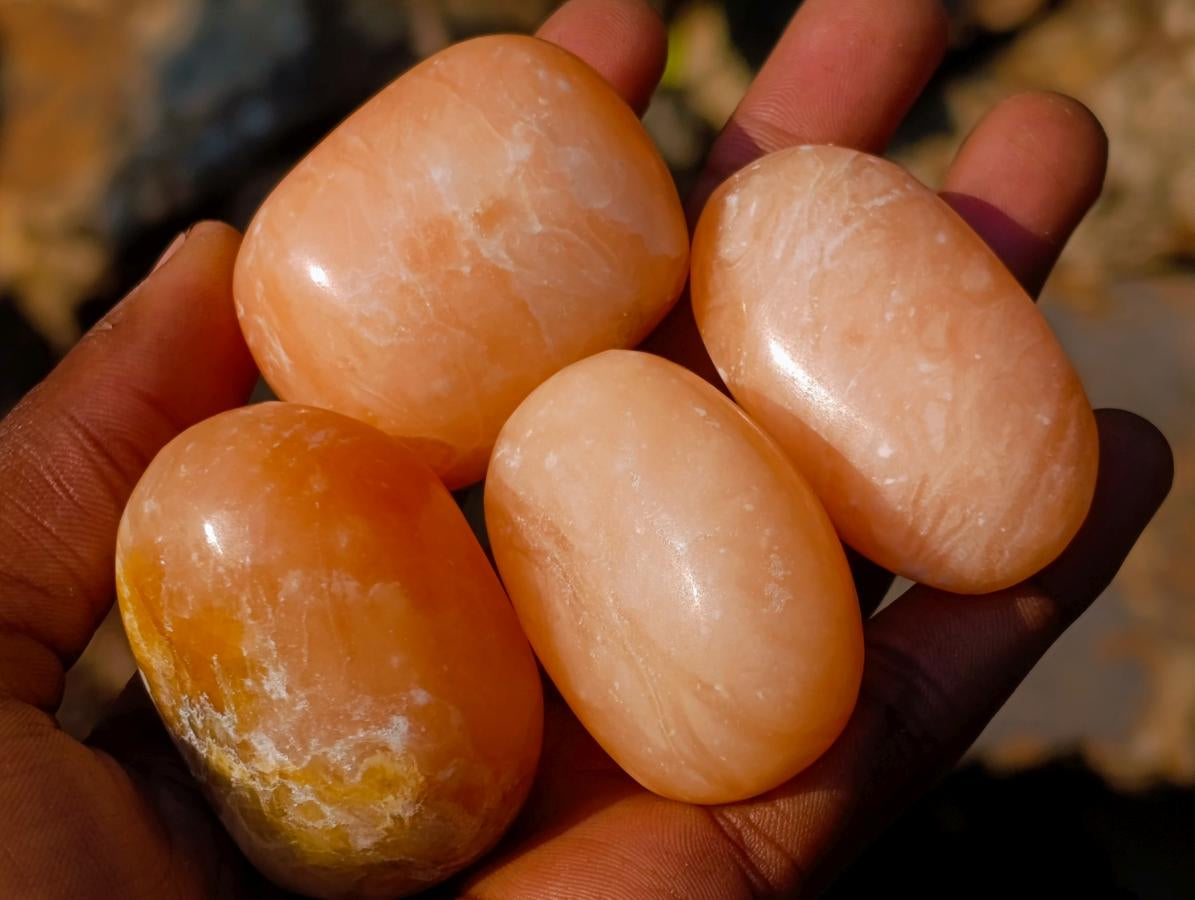 Polished Orange Twist Calcite Galets x 35 From Maevantanana, Madagascar - Toprock Gemstones and Minerals 
