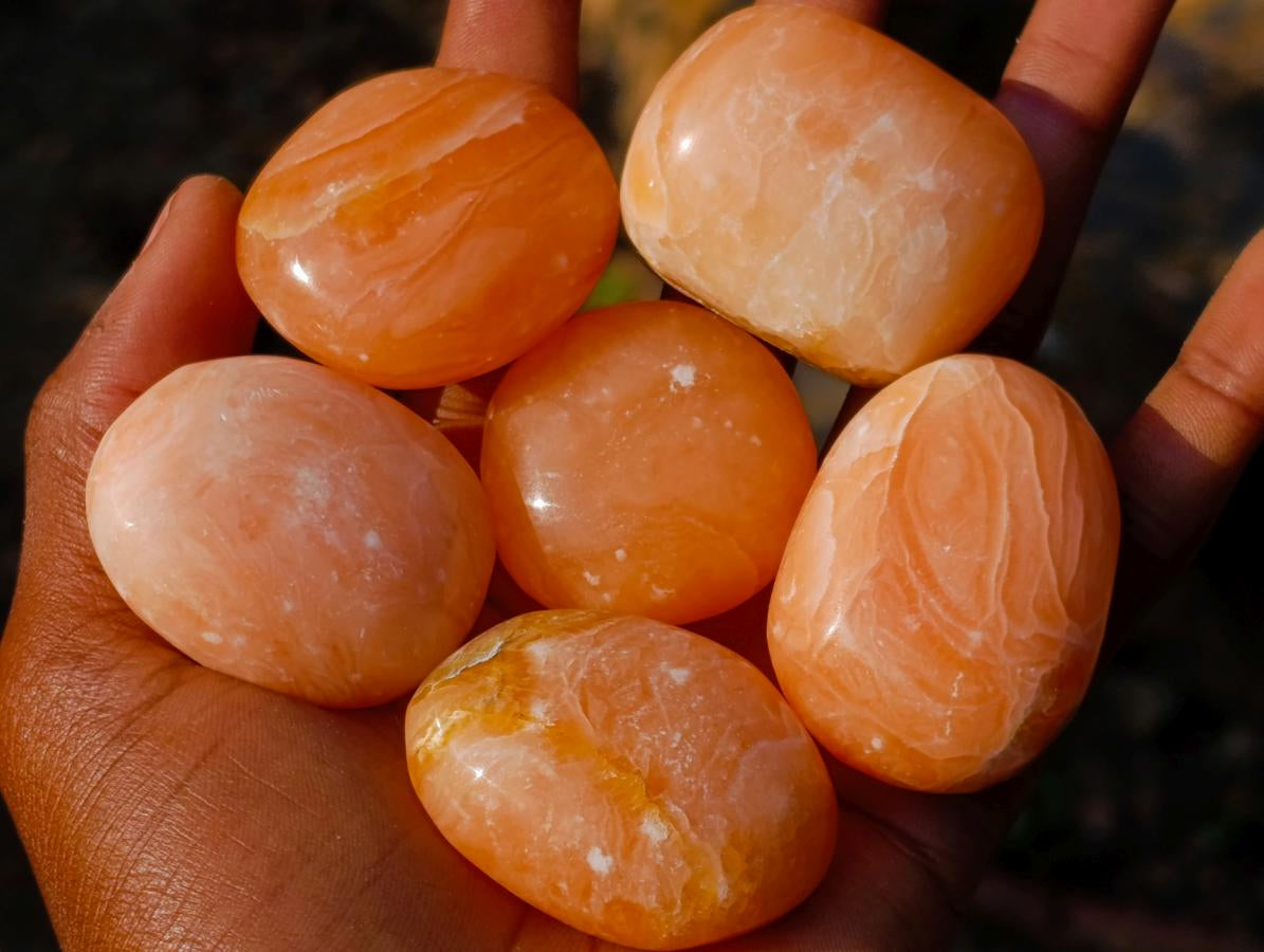 Polished Orange Twist Calcite Galets x 35 From Maevantanana, Madagascar - Toprock Gemstones and Minerals 