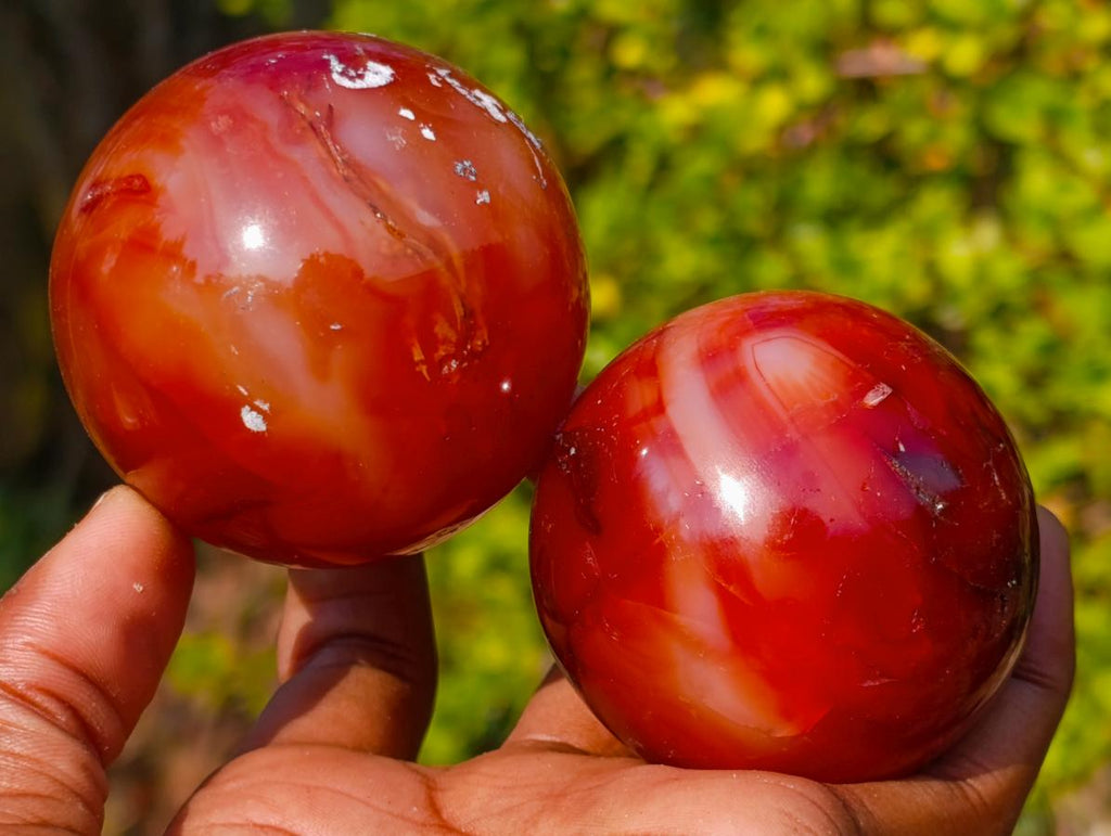 Polished and Natural Carnelian Agate Gemstone Spheres x 6 From Madagascar - Toprock Gemstones and Minerals 