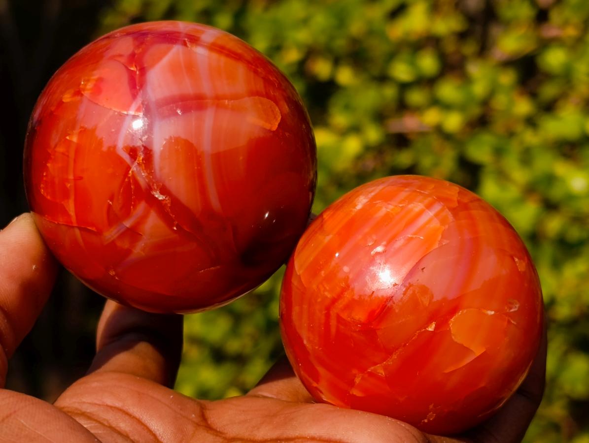 Polished and Natural Carnelian Agate Gemstone Spheres x 6 From Madagascar - Toprock Gemstones and Minerals 