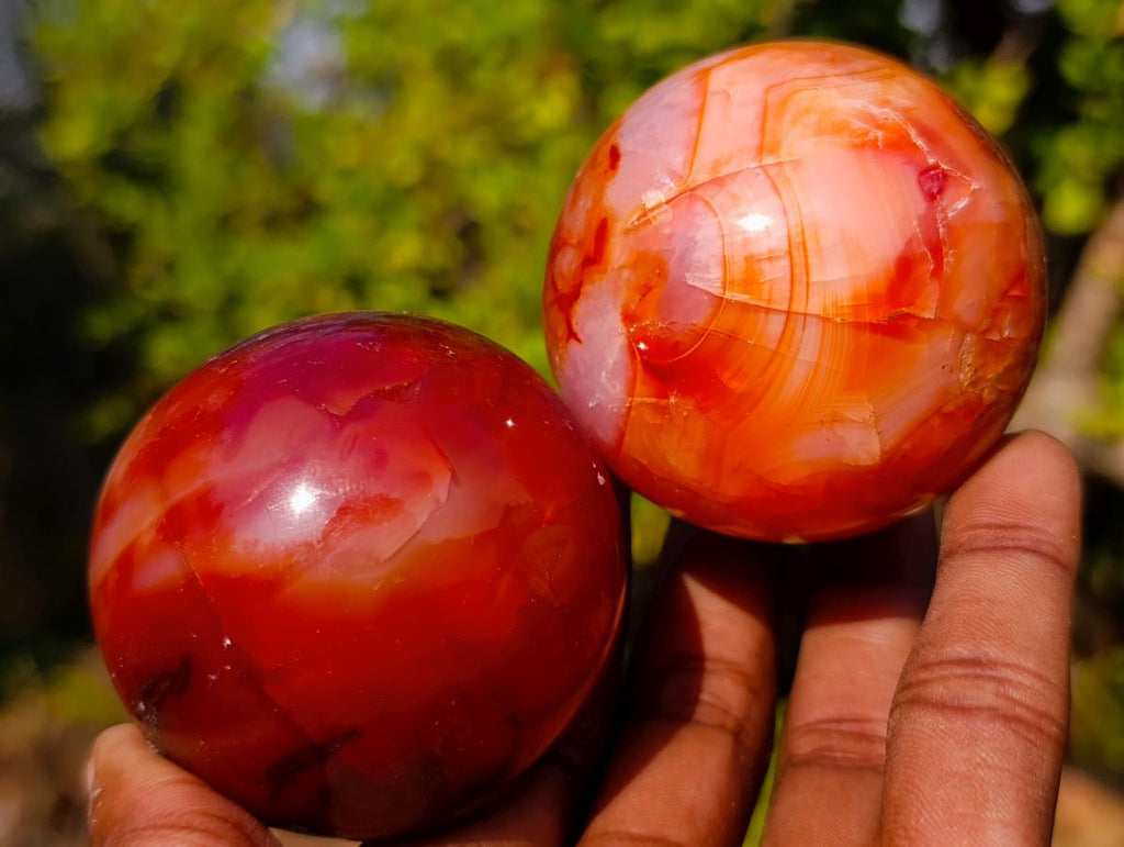 Polished and Natural Carnelian Agate Gemstone Spheres x 6 From Madagascar - Toprock Gemstones and Minerals 