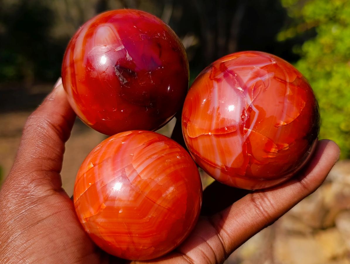 Polished and Natural Carnelian Agate Gemstone Spheres x 6 From Madagascar - Toprock Gemstones and Minerals 