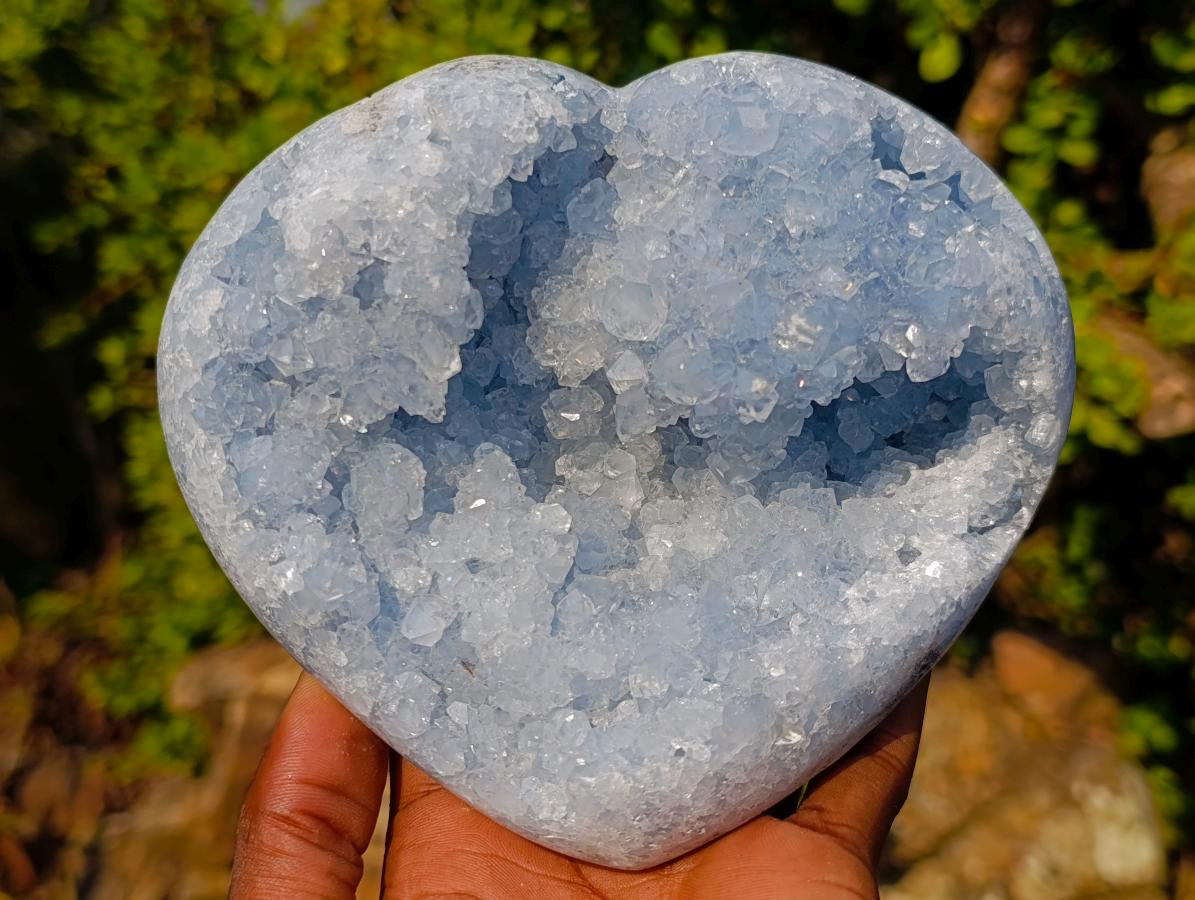 Polished and Natural Large Blue Celestite Heart x 1 From Sakoany, Madagascar - Toprock Gemstones and Minerals 