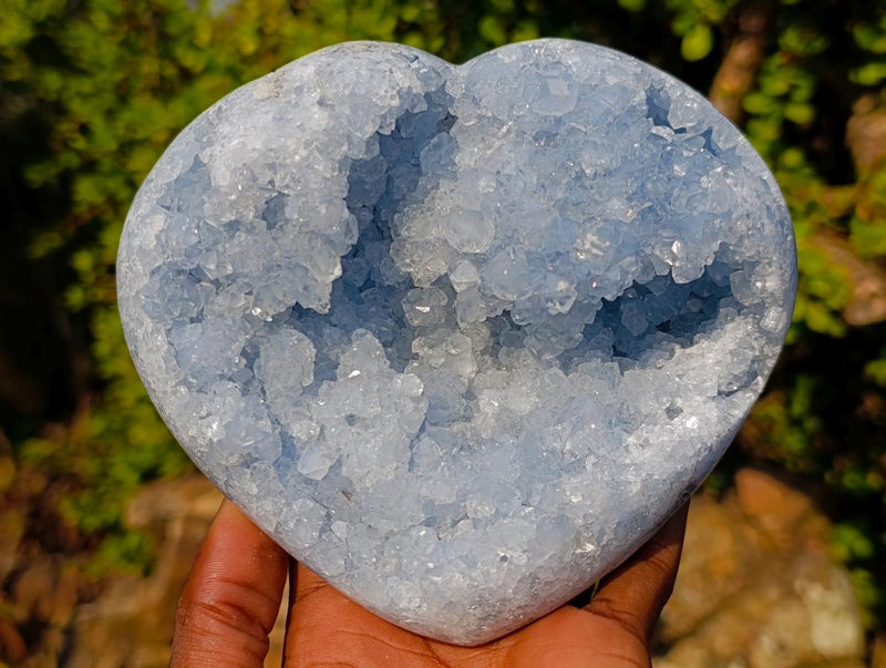 Polished and Natural Large Blue Celestite Heart x 1 From Sakoany, Madagascar - Toprock Gemstones and Minerals 