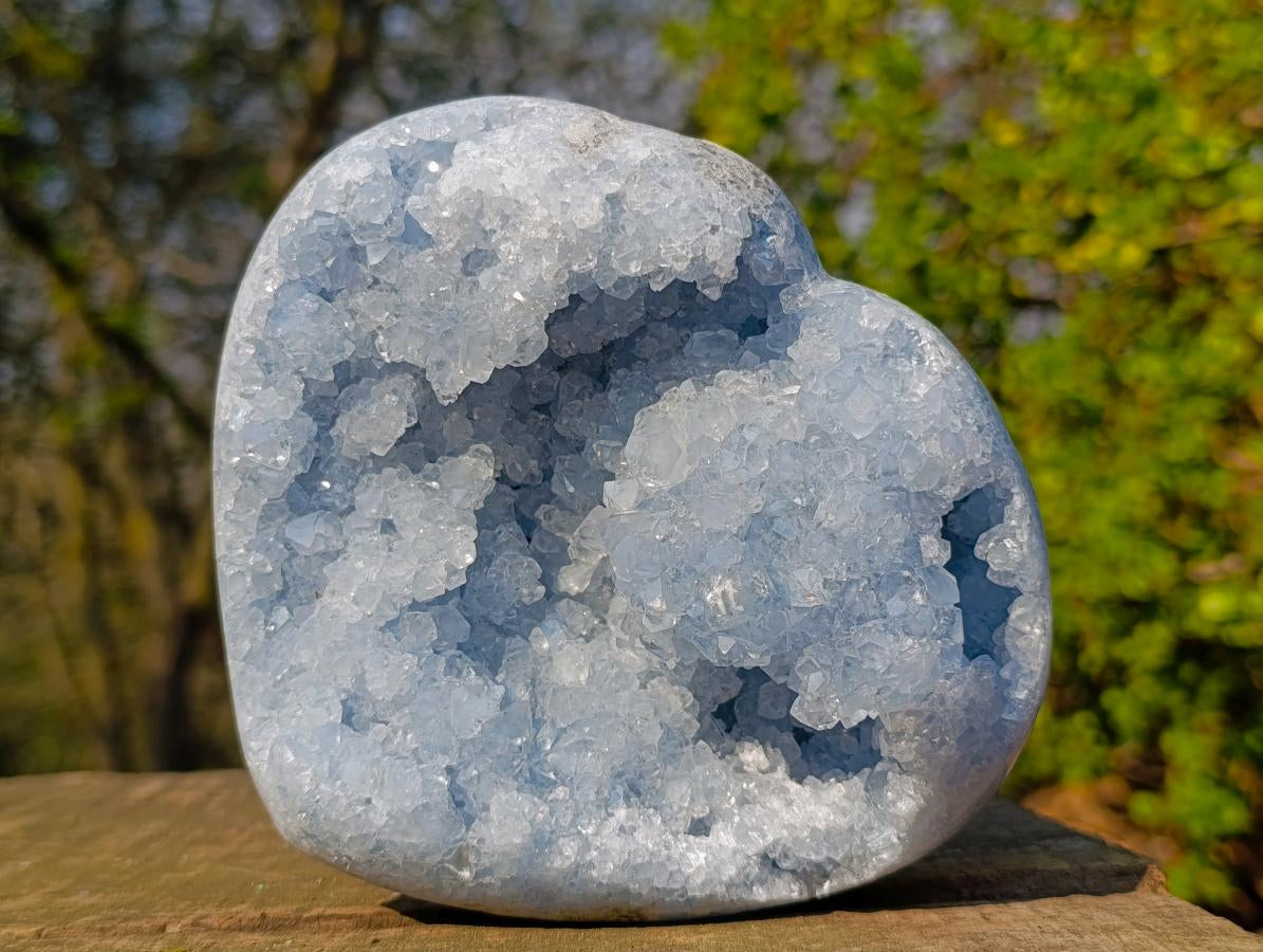Polished and Natural Large Blue Celestite Heart x 1 From Sakoany, Madagascar - Toprock Gemstones and Minerals 