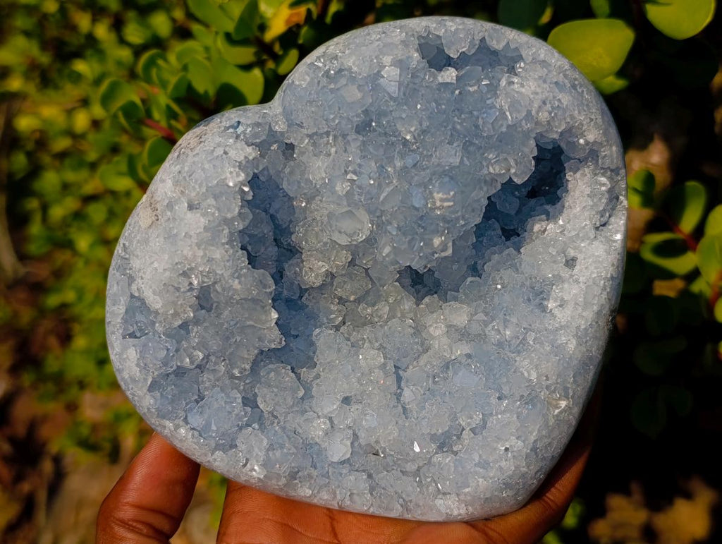 Polished and Natural Large Blue Celestite Heart x 1 From Sakoany, Madagascar - Toprock Gemstones and Minerals 