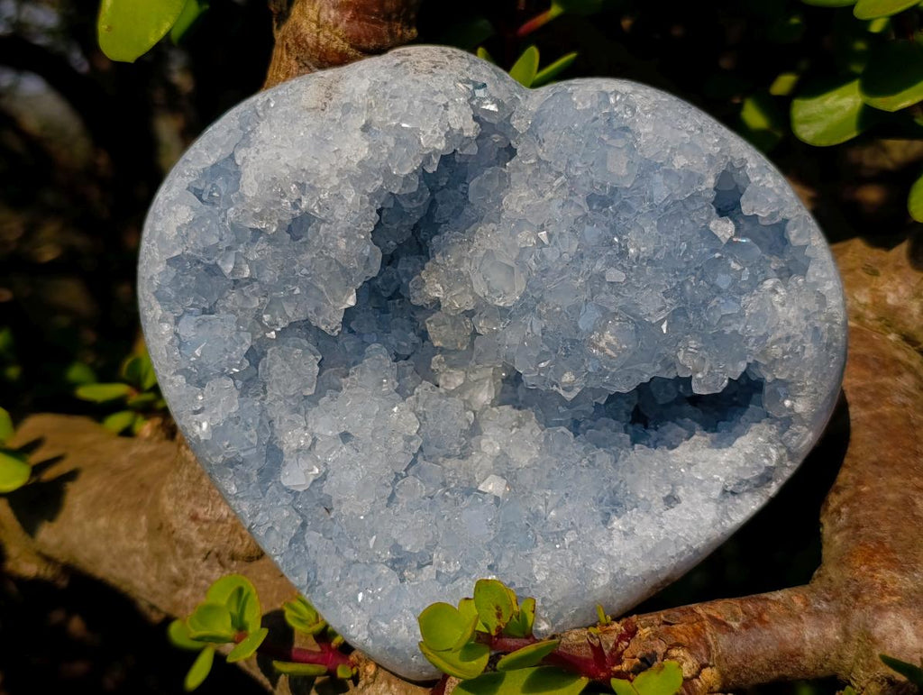 Polished and Natural Large Blue Celestite Heart x 1 From Sakoany, Madagascar - Toprock Gemstones and Minerals 