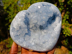 Polished and Natural Large Blue Celestite Heart x 1 From Sakoany, Madagascar - Toprock Gemstones and Minerals 