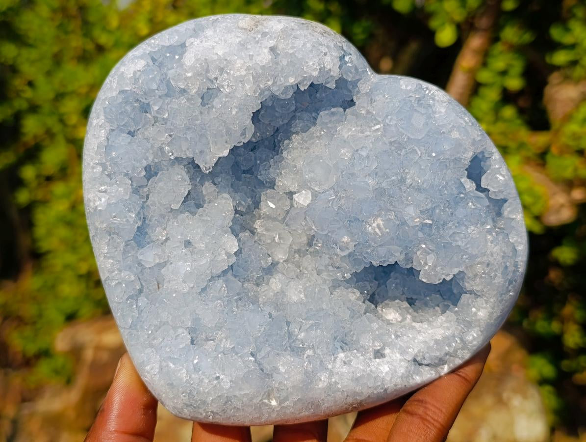 Polished and Natural Large Blue Celestite Heart x 1 From Sakoany, Madagascar - Toprock Gemstones and Minerals 