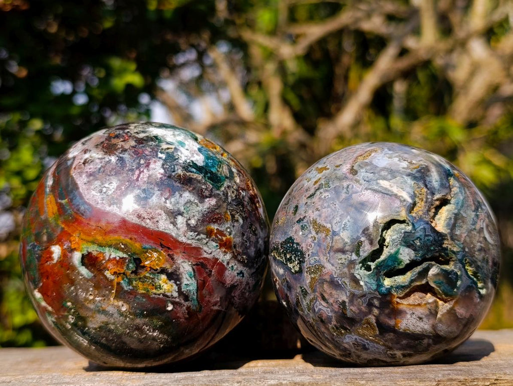 Polished and Natural Ocean Jasper Spheres x 2 From Northwest Coast, Madagascar - Toprock Gemstones and Minerals 