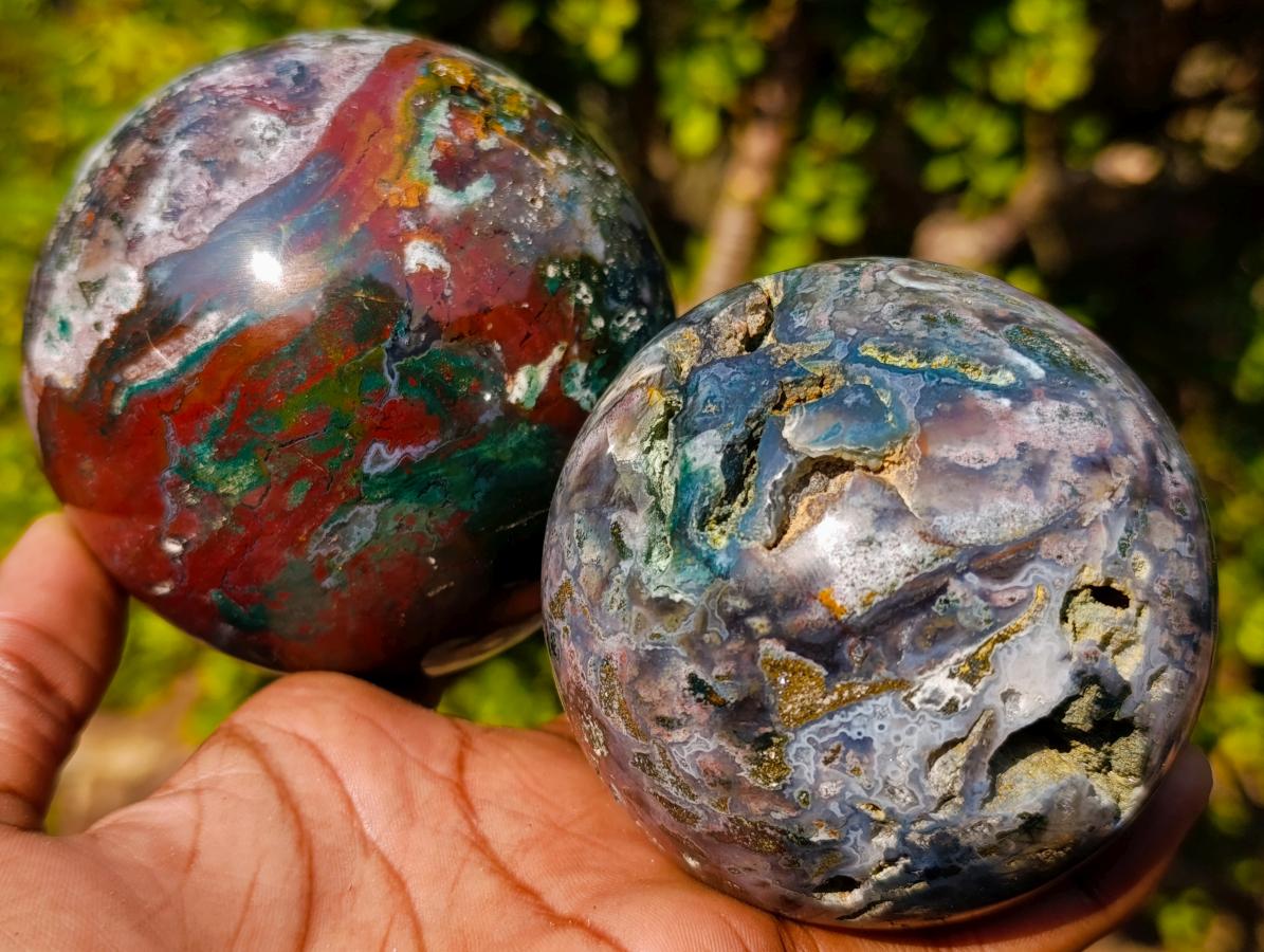 Polished and Natural Ocean Jasper Spheres x 2 From Northwest Coast, Madagascar - Toprock Gemstones and Minerals 