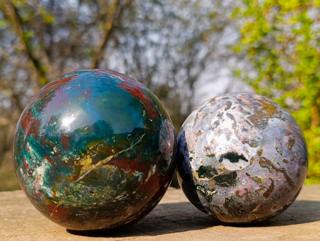 Polished and Natural Ocean Jasper Spheres x 2 From Northwest Coast, Madagascar - Toprock Gemstones and Minerals 