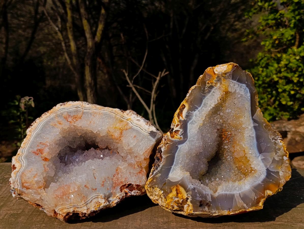 Natural Large Agate Geode with Crystalline Centres x 2 From Maintirano, Madagascar - Toprock Gemstones and Minerals 