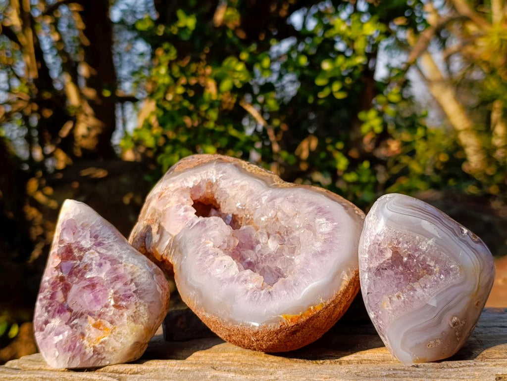 Polished and Natural Agate Amethyst Geodes x 3 From Maintirano, Madagascar