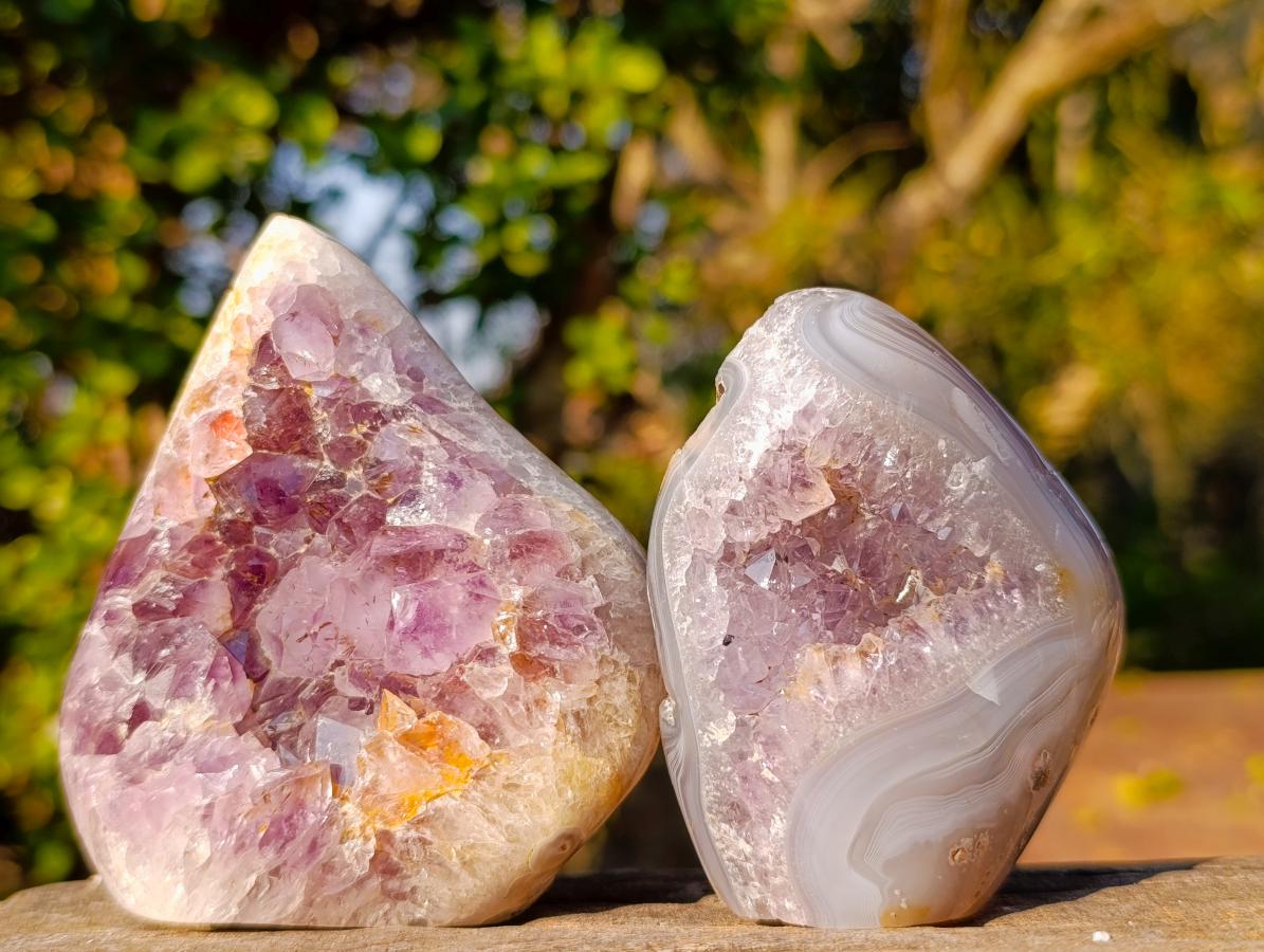 Polished and Natural Agate Amethyst Geodes x 3 From Maintirano, Madagascar