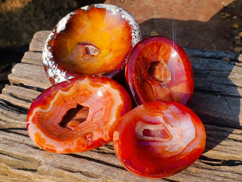 Polished and Natural Carnelian Agate Gemstone Bowls x 4 From Madagascar