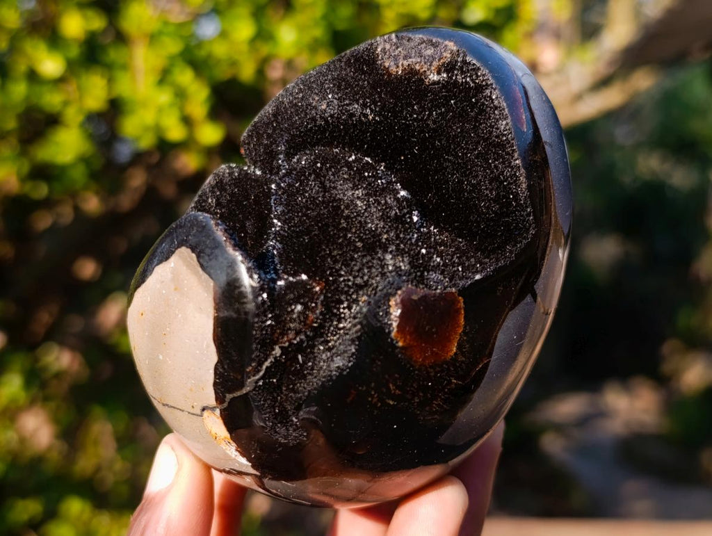 Polished and Natural Small Septerye Sauvage "Dragons Egg" Geodes x 2 From Mahajanga, Madagascar