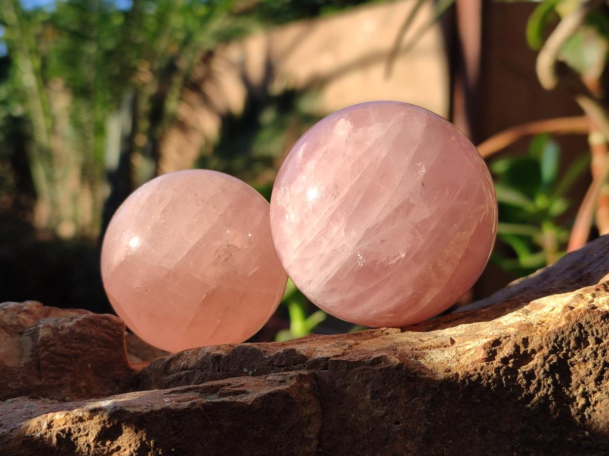 Polished Gemmy Star Rose Quartz Spheres x 6 From Ambatondrazaka, Madagascar - Toprock Gemstones and Minerals 