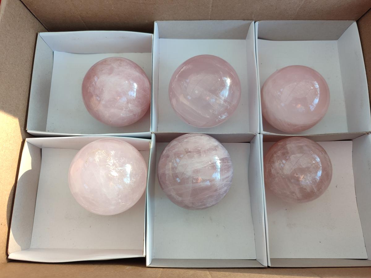 Polished Gemmy Star Rose Quartz Spheres x 6 From Ambatondrazaka, Madagascar - Toprock Gemstones and Minerals 