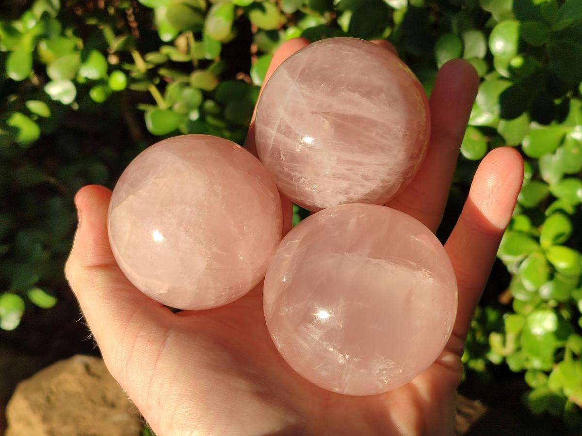 Polished Gemmy Star Rose Quartz Spheres x 6 From Ambatondrazaka, Madagascar - Toprock Gemstones and Minerals 