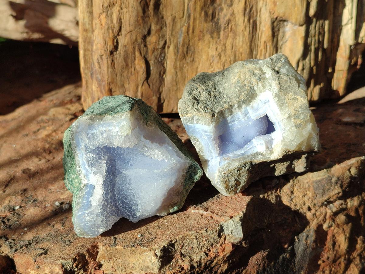 Natural Blue Lace Agate Geode Specimens x 6 From Nsanje, Malawi - Toprock Gemstones and Minerals 