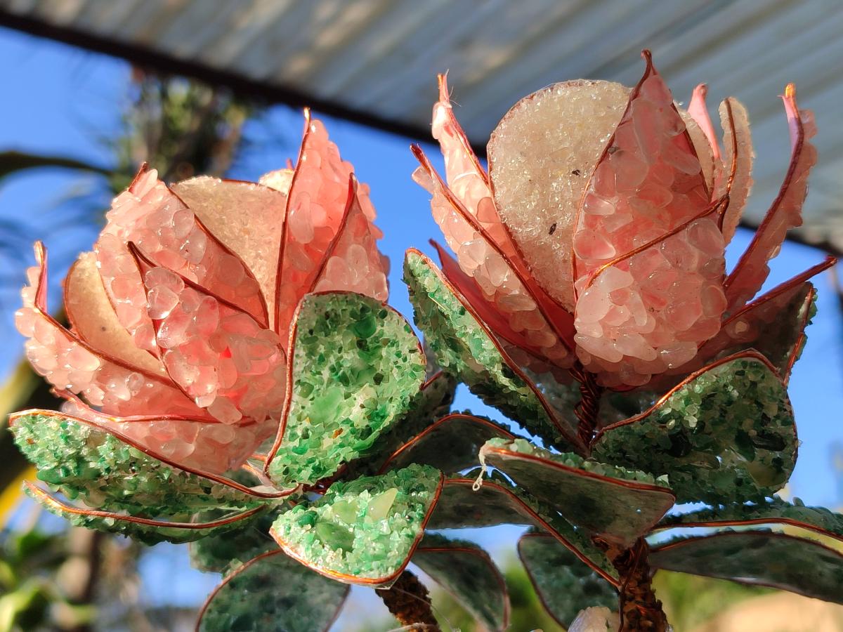 Hand Made Twin Gemstone Protea Stone Art Trees x 2 From South Africa - Toprock Gemstones and Minerals 