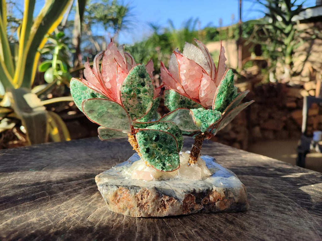 Hand Made Twin Gemstone Protea Stone Art Trees x 2 From South Africa - Toprock Gemstones and Minerals 