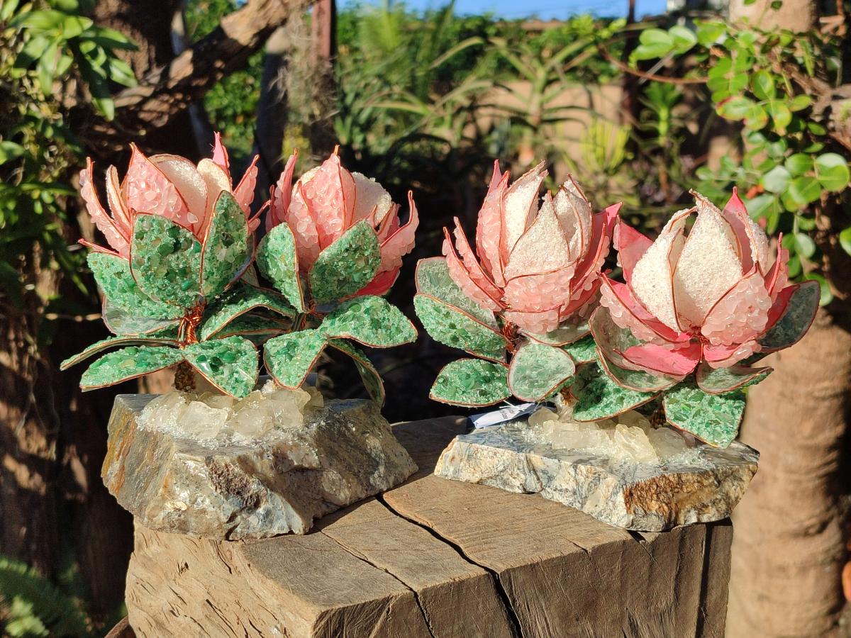 Hand Made Twin Gemstone Protea Stone Art Trees x 2 From South Africa - Toprock Gemstones and Minerals 